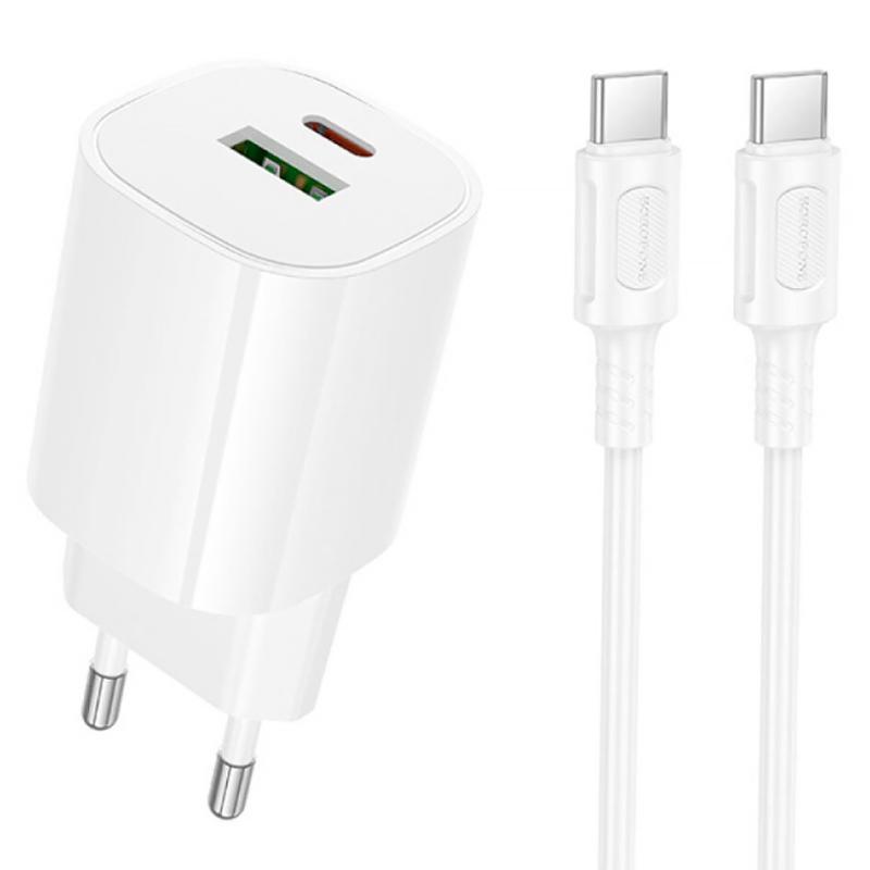 Купити МЗП Borofone BA104A Pudding PD20W+QC3.0 (1USB-A/1C) + кабель Type-C to Type-C