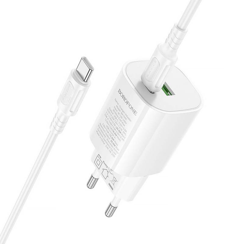 Купити МЗП Borofone BA104A Pudding PD20W+QC3.0 (1USB-A/1C) + кабель Type-C to Type-C