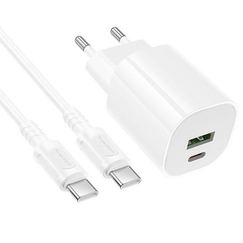 Купити МЗП Borofone BA104A Pudding PD20W+QC3.0 (1USB-A/1C) + кабель Type-C to Type-C