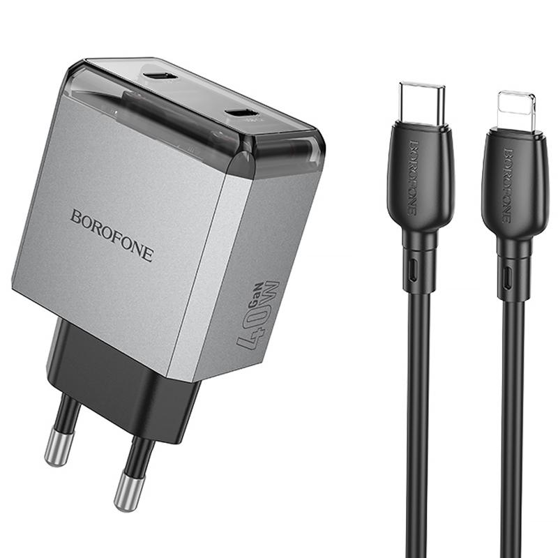 Купити МЗП Borofone BN21 Lena PD40W+QC3.0 (2USB-C) + кабель Type-C to Lightning