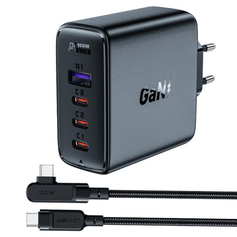 Купити МЗП Acefast A37 PD100W+QC3.0 GaN (1USB-A/3C) + кабель Type-C to Type-C 2m