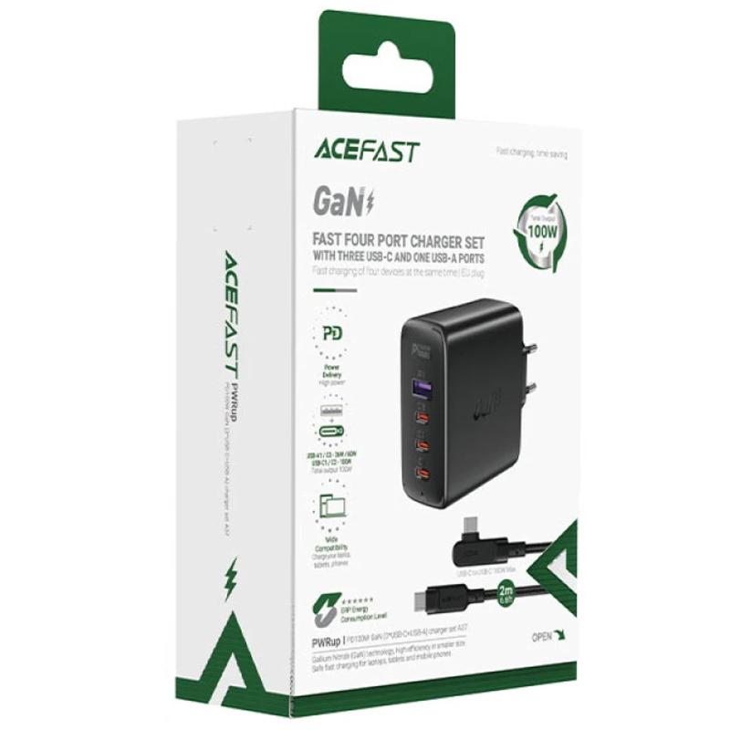 Купити МЗП Acefast A37 PD100W+QC3.0 GaN (1USB-A/3C) + кабель Type-C to Type-C 2m