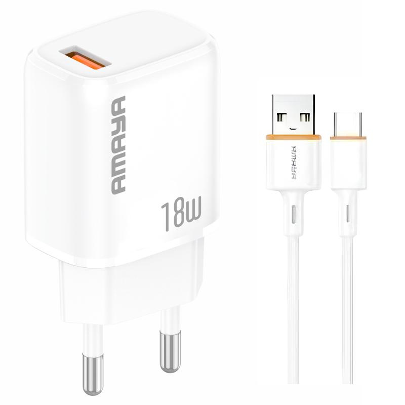 Купити МЗП Amaya U79S QC3.0 18W (1USB-A) + кабель USB to Type-C