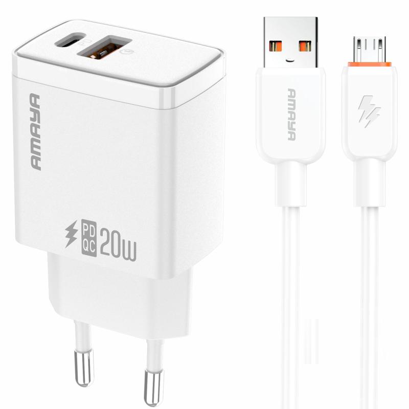 Купити МЗП Amaya E67D PD20W+QC3.0 (1USB-A/1C) + кабель USB to MicroUSB