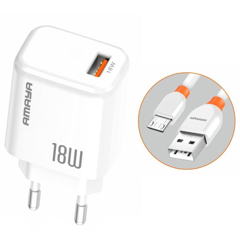 Купити МЗП Amaya E56 QC3.0 18W (1USB-A) + кабель USB to MicroUSB