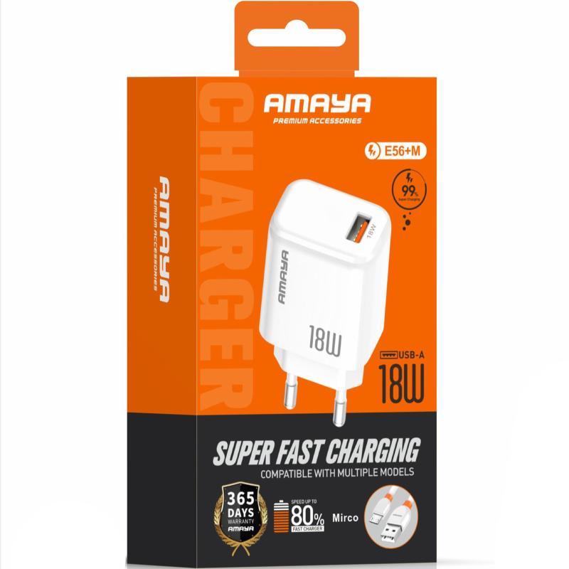 Купити МЗП Amaya E56 QC3.0 18W (1USB-A) + кабель USB to MicroUSB
