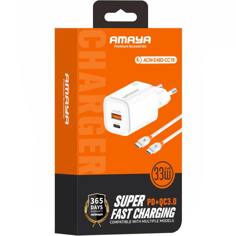Купити МЗП Amaya E48D PD33W+QC3.0 (1USB-A/1C) + кабель Type-C to Type-C