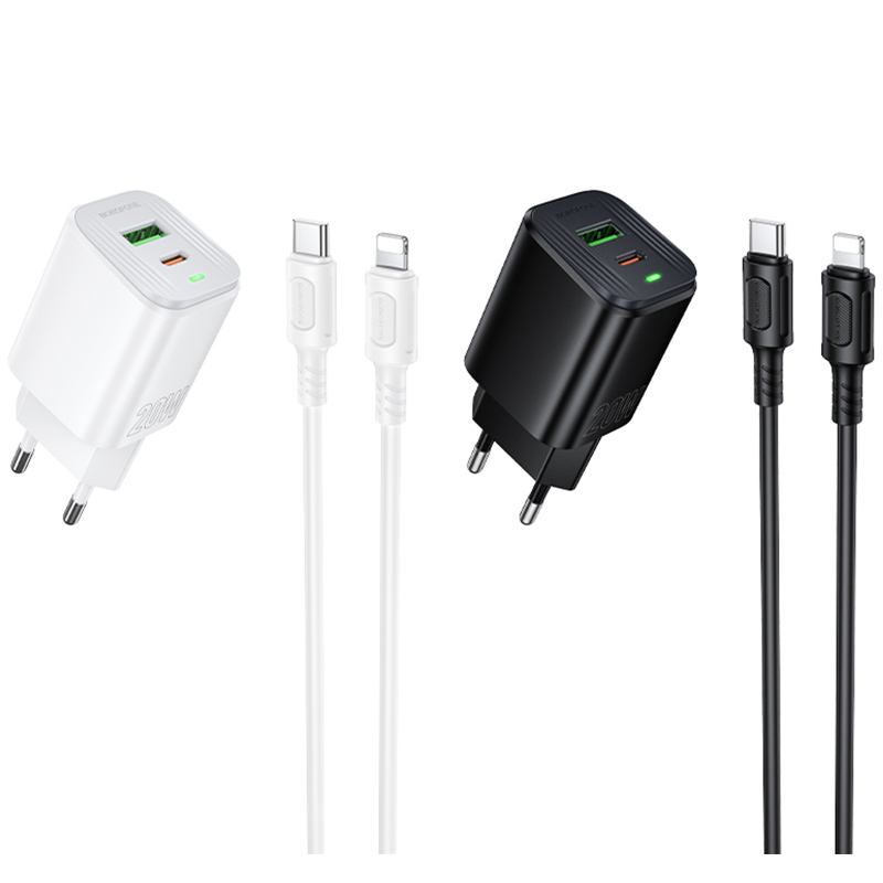 Купити МЗП Borofone BAS83A Star PD20W+QC3.0 (1USB-A/1C) + кабель Type-C to Lightning