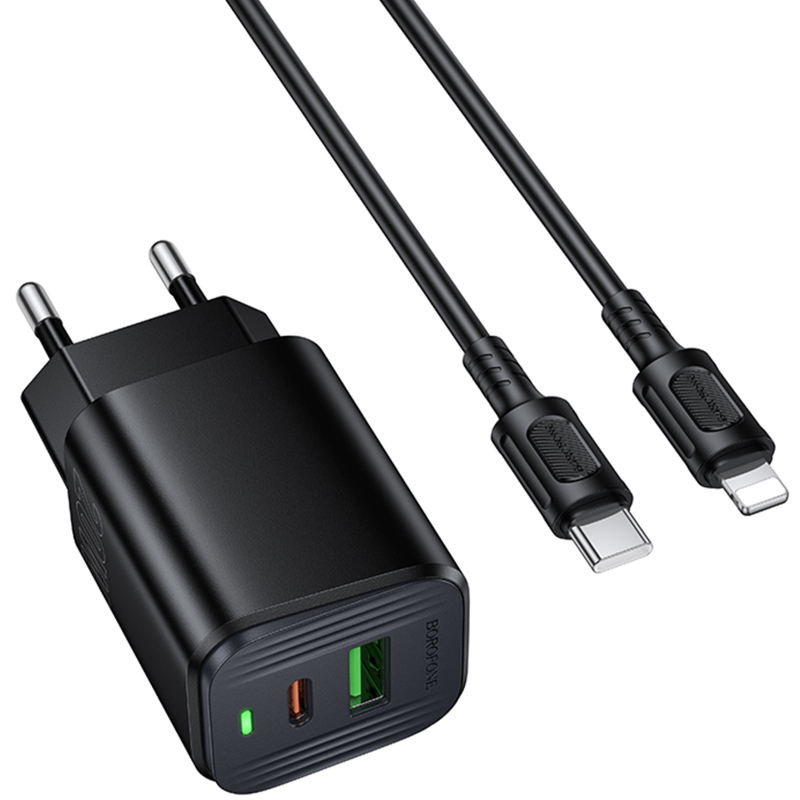 Купити МЗП Borofone BAS83A Star PD20W+QC3.0 (1USB-A/1C) + кабель Type-C to Lightning