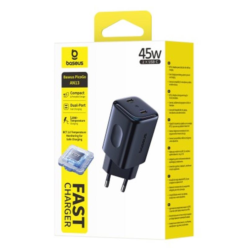 Купити МЗП Baseus PicoGo AN13 Fast Charger 45W (2USB-C) (E0121F)