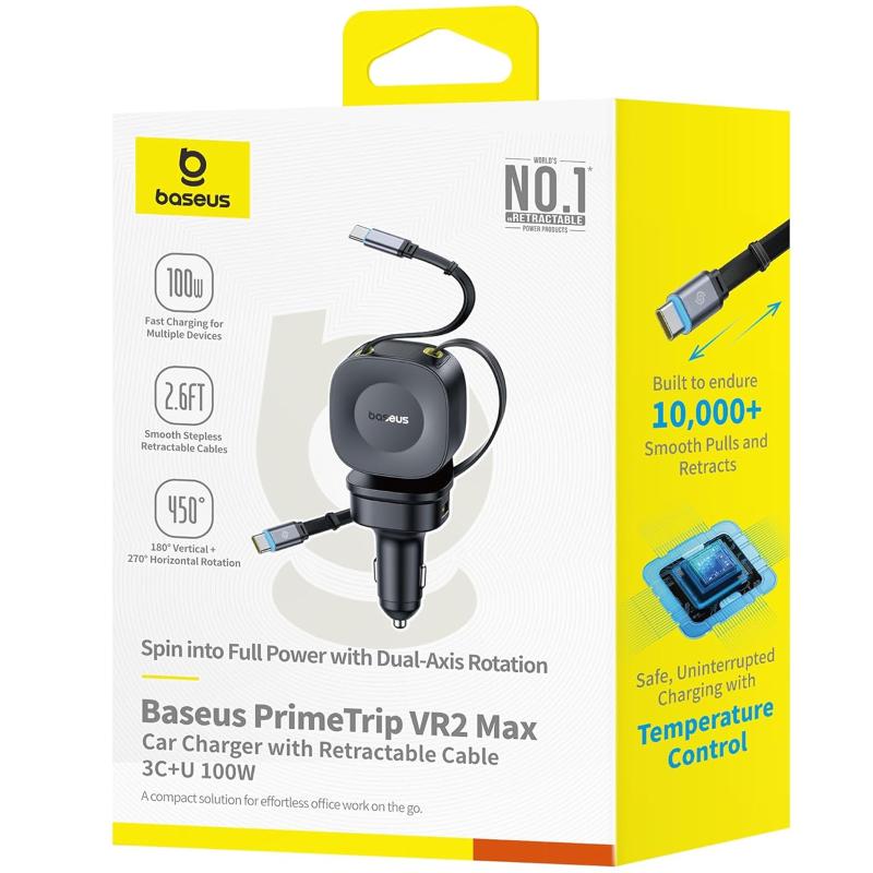 Купити АЗП Baseus PrimeTrip VR2 Max PD100W+QC3.0 with retractable cable (1USB-A/3C) (C02066)