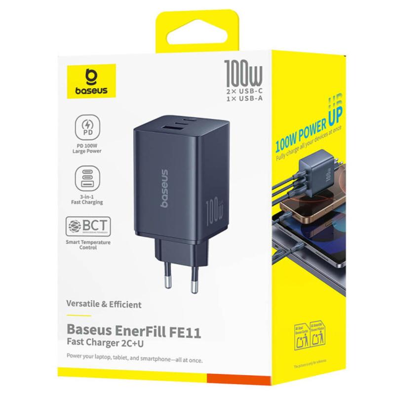 Купити МЗП Baseus EnerFill FE11 Fast Charger PD100W+QC3.0 (1USB-A/2C) (P101821)