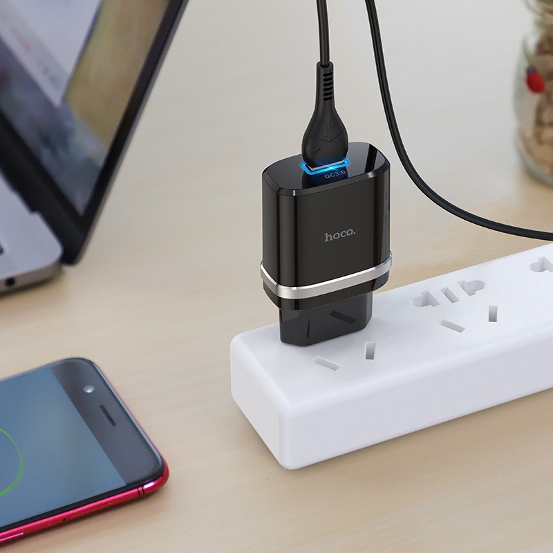 Купити МЗП Hoco C12Q Smart QC3.0 18W (1USB-A) + кабель USB to MicroUSB