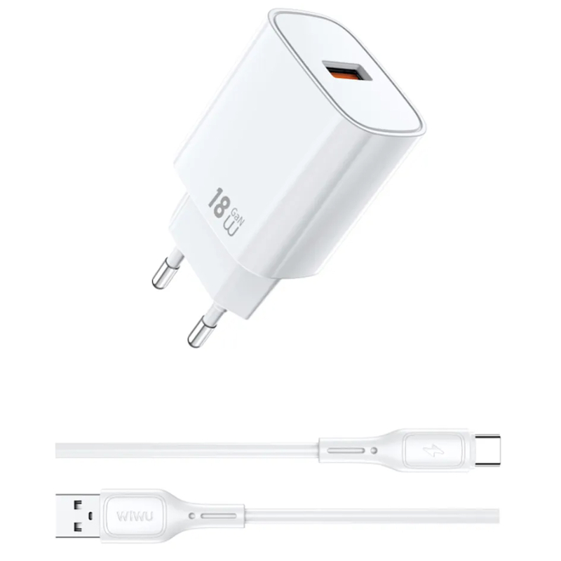 Купити МЗП WIWU G006 Essen QC3.0 18W GaN (1USB-A) + кабель USB to Type-C