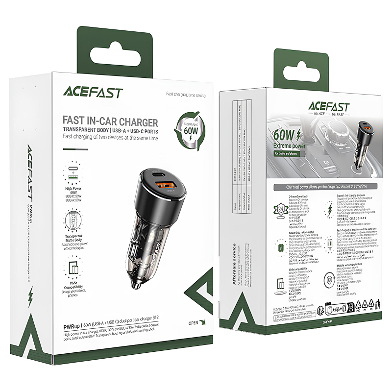 Купити АЗП Acefast B12 PD30W+QC3.0 total 60W (1USB-A/1C)