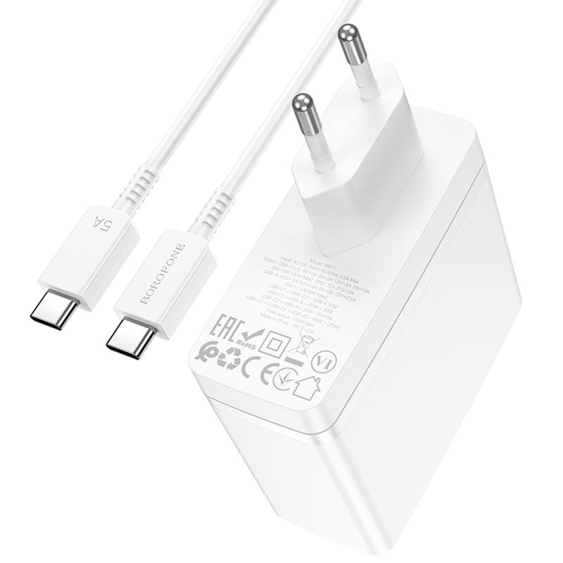 Купити МЗП Borofone BN11 Imperial PD100W+QC3.0 (1USB-A/2C) + кабель Type-C to Type-C