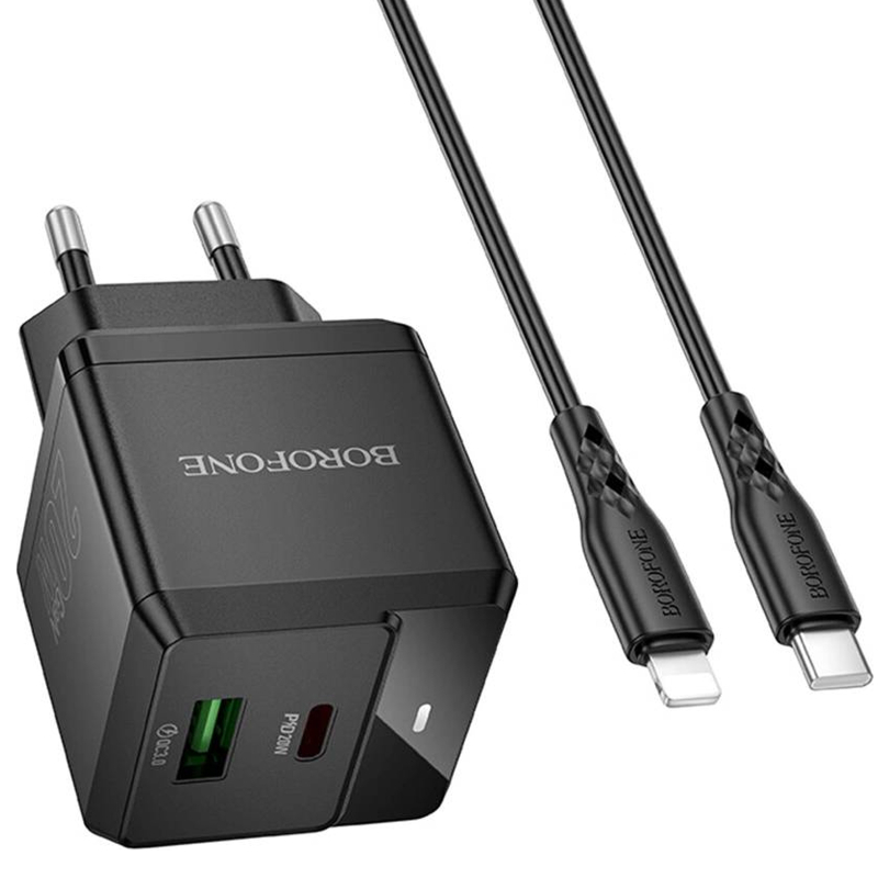 Купити МЗП Borofone BN19 Intenso PD20W+QC3.0 (1USB-A/1C) + кабель Type-C to Lightning
