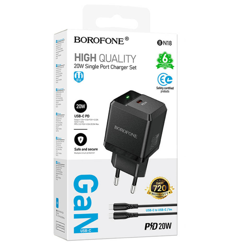 Купити МЗП Borofone BN18 Intenso PD20W (1USB-C) + кабель Type-C to Type-C