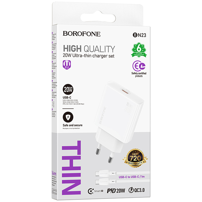 Купити МЗП Borofone BN23 Wish PD20W (1USB-C) + кабель Type-C to Type-C