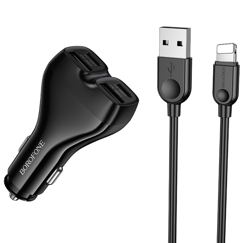 Купити АЗП Borofone BZ35 Leader PD15W+QC3.0 total 30W (2USB-A/2C) + кабель USB to Lightning