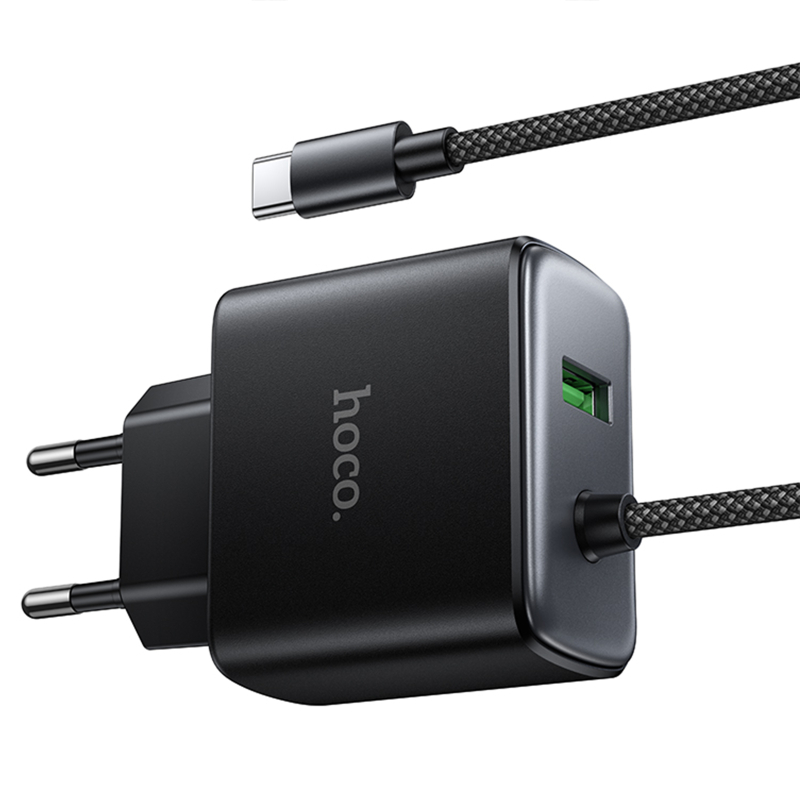 Купити МЗП Hoco C164A New PD30W+QC3.0 (1USB-A/1C) + встроенный кабель Type-C