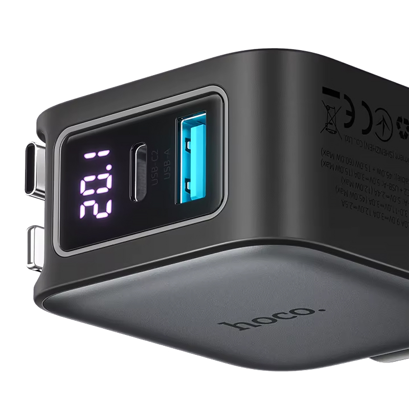 Купити АЗП Hoco Z67A Triunfar PD45W+QC3.0 total 60W with retractable cables (1USB-A/2C/1L)