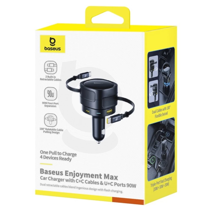 Купити АЗП Baseus Enjoyment Max PD90W with retractable cables (1USB-A/3C) (C00035507121)
