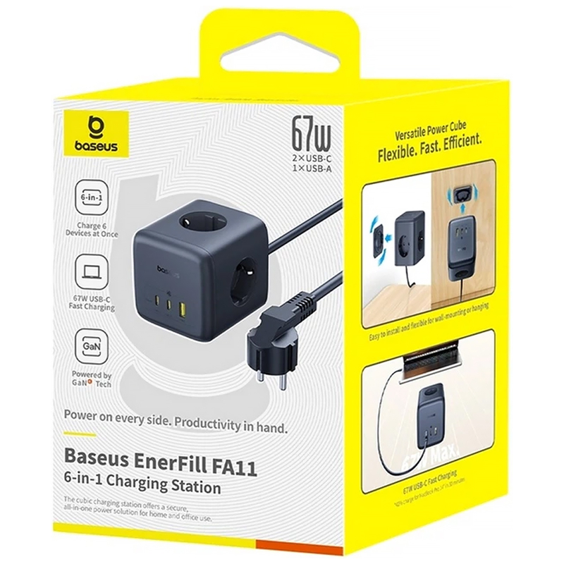 Купити Подовжувач Baseus EnerFill FA11 PD67W+QC3.0 (1USB-A/2C/2Socket) (1.5m) (EFMF67)