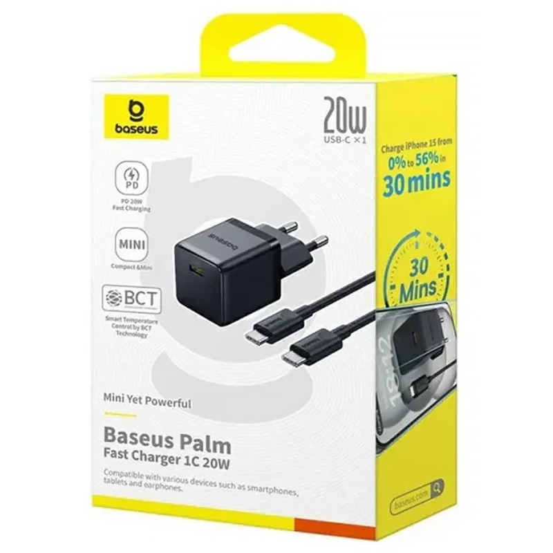 Купити МЗП Baseus Palm Fast Charger 20W (1USB-C) + кабель Type-C to Type-C (P10111602)