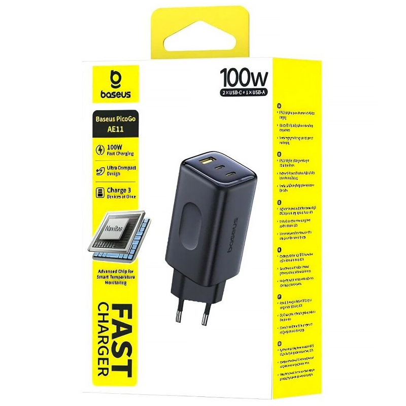 Купити МЗП Baseus PicoGo AE11 Fast Charger 100W (1USB-A/2C) (E01214)