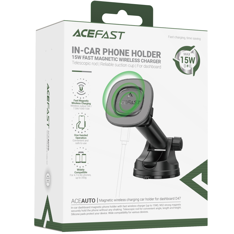 Купити Автотримач з БЗП Acefast D47 Magnetic Charging 15W (center console)