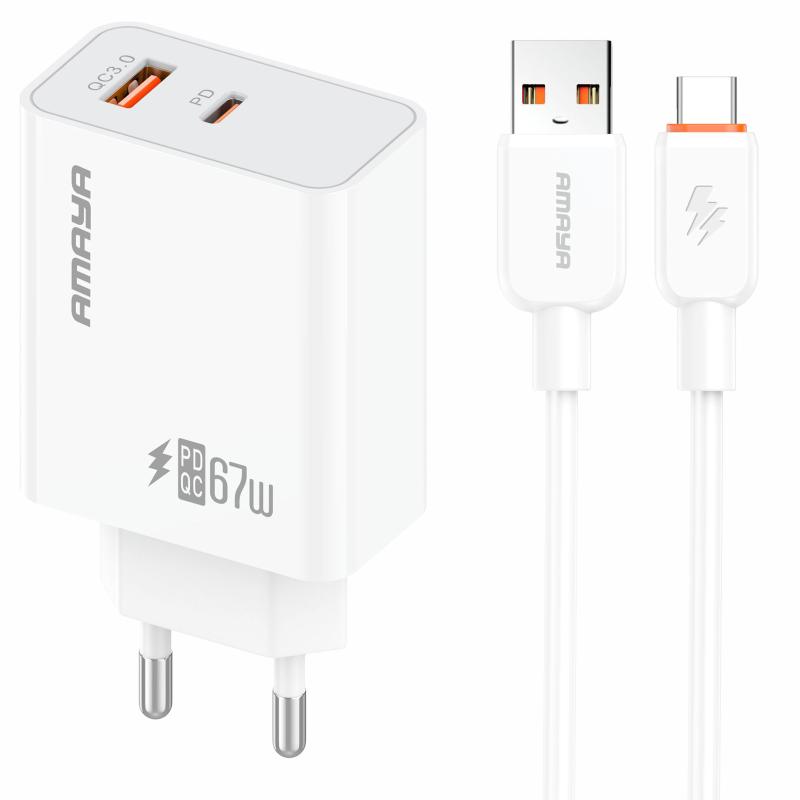 Купити МЗП Amaya E72D PD67W+QC3.0 (1USB-A/1C) + кабель USB to Type-C