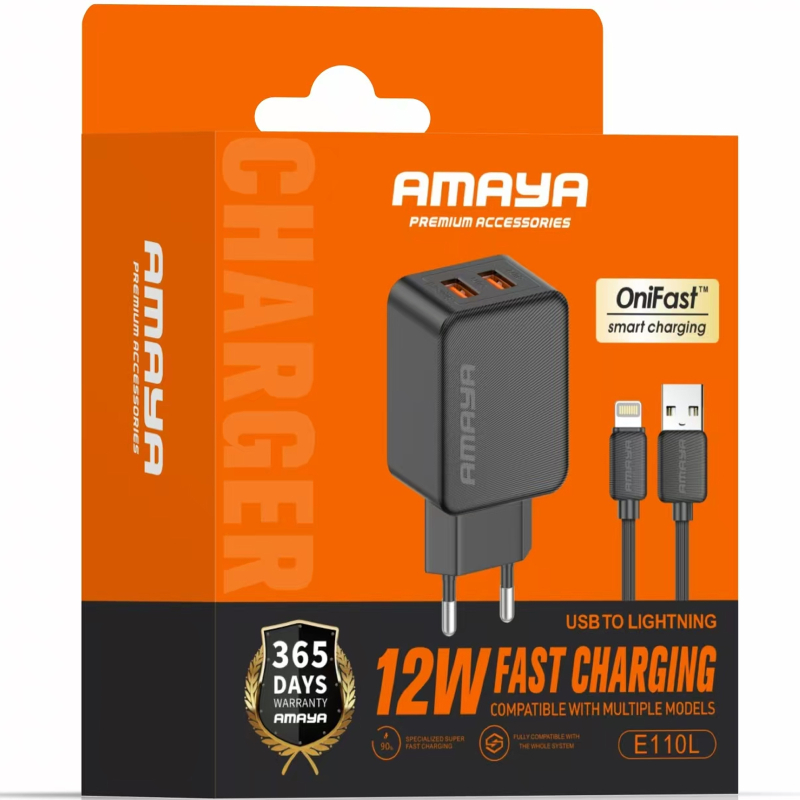 Купити МЗП Amaya E110L 2.4A (2USB-A) + кабель USB to Lightning