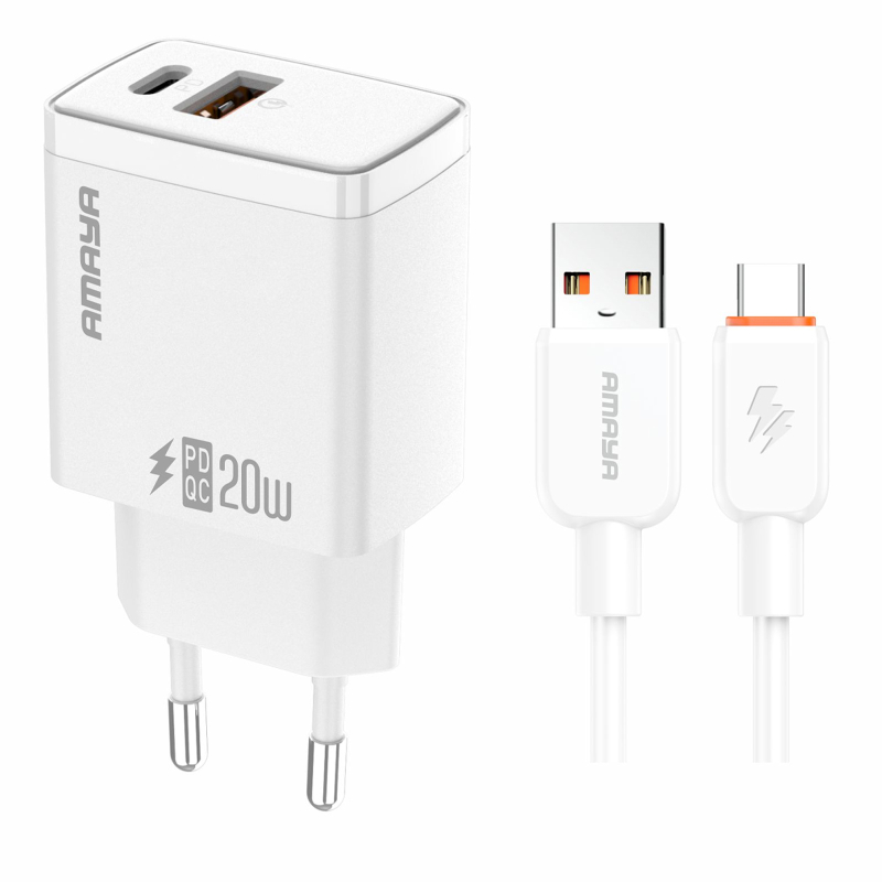 МЗП Amaya E67D PD20W+QC3.0 (1USB-A/1C) + кабель USB to Type-C